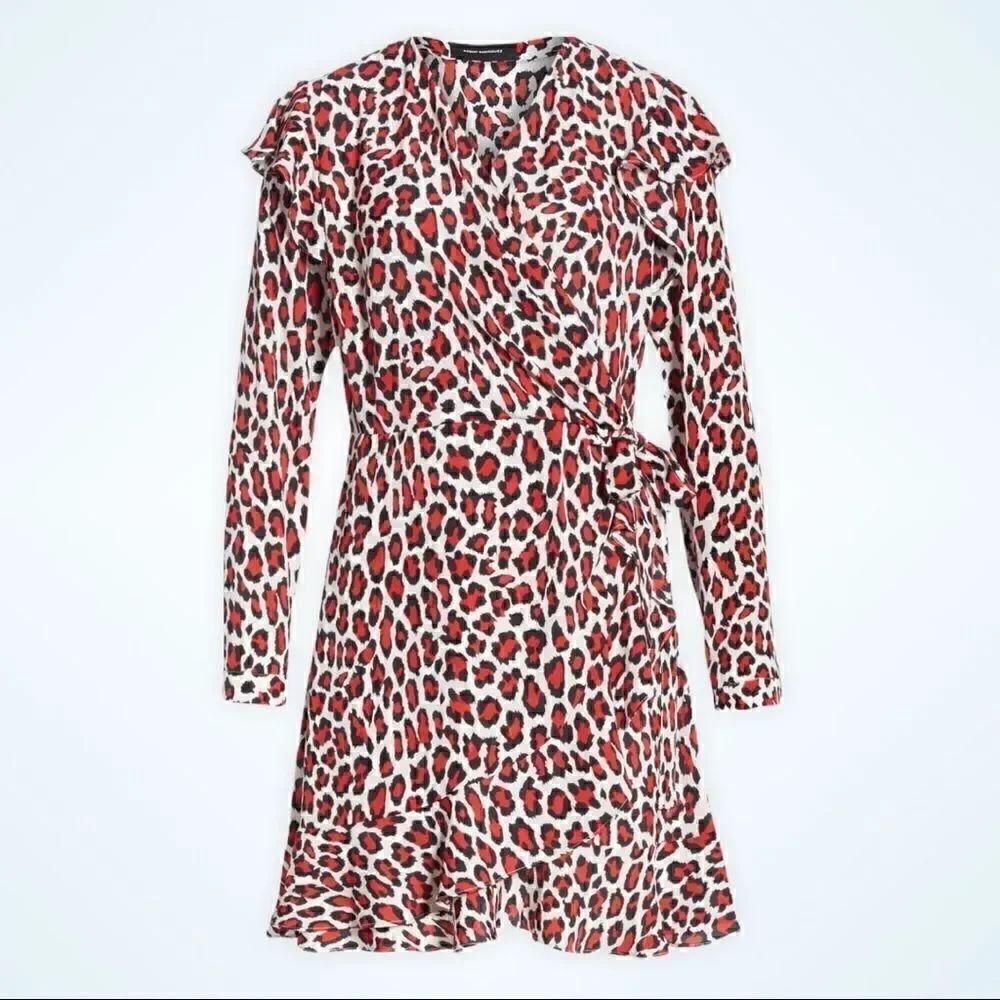 NEW ROBERT RODRIGUEZ LENA LEOPARD PRINT FAUX WRAP DRESS RED LEOPARD NWT SIZE 4 - Picture 1 of 13